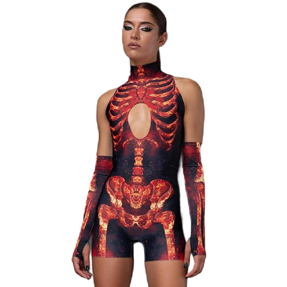 9461 Sexy Halloween Costume Skeleton Bodysuit Metal Concert Outfits Simple